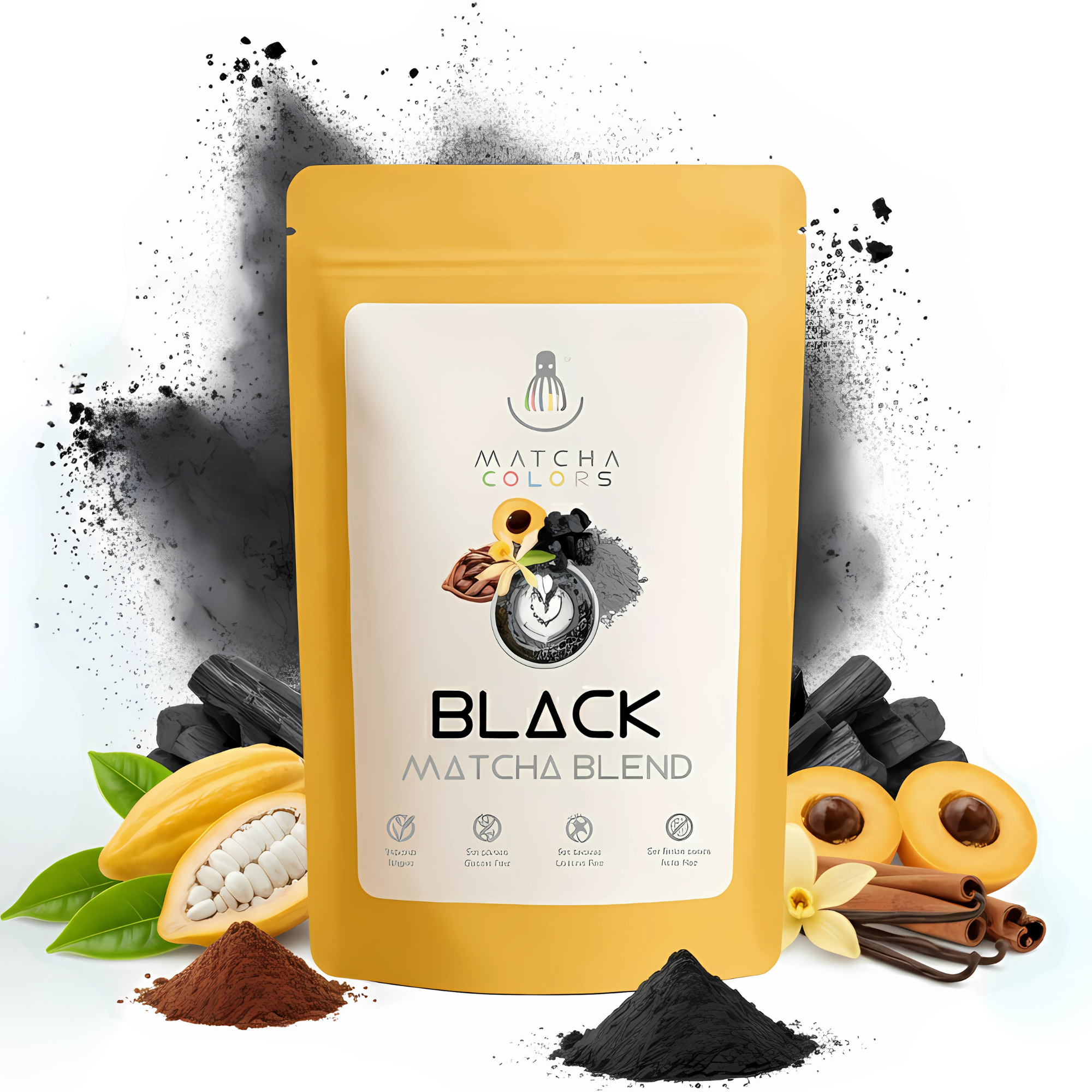 Black Matcha Blend con carbón activado y cacao. Ideal para lattes. Vegano, sin gluten ni lactosa.