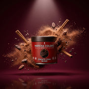Hero de campaña de Choco Chai Blend: lata con explosión de color sobre fondo de marca - imagen firma IA