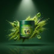 Hero de campaña de Green Matcha Blend: lata con explosión de color sobre fondo de marca - imagen firma IA