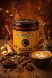 Bodegón cálido de Masala Chai Caffeine Free con especias, jengibre y latte chai