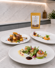 Platos de alta gastronomía decorados con pétalos comestibles - hostelería