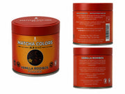 Composición de producto de Rooibos Vanilla: lata y cajas con panel de ingredientes