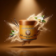 Hero de campaña de Vanilla Chai Blend: lata con explosión de color sobre fondo de marca - imagen firma IA