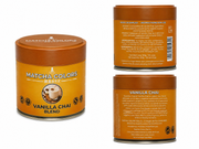 Composición de producto de Vanilla Chai Blend: lata y cajas con panel de ingredientes